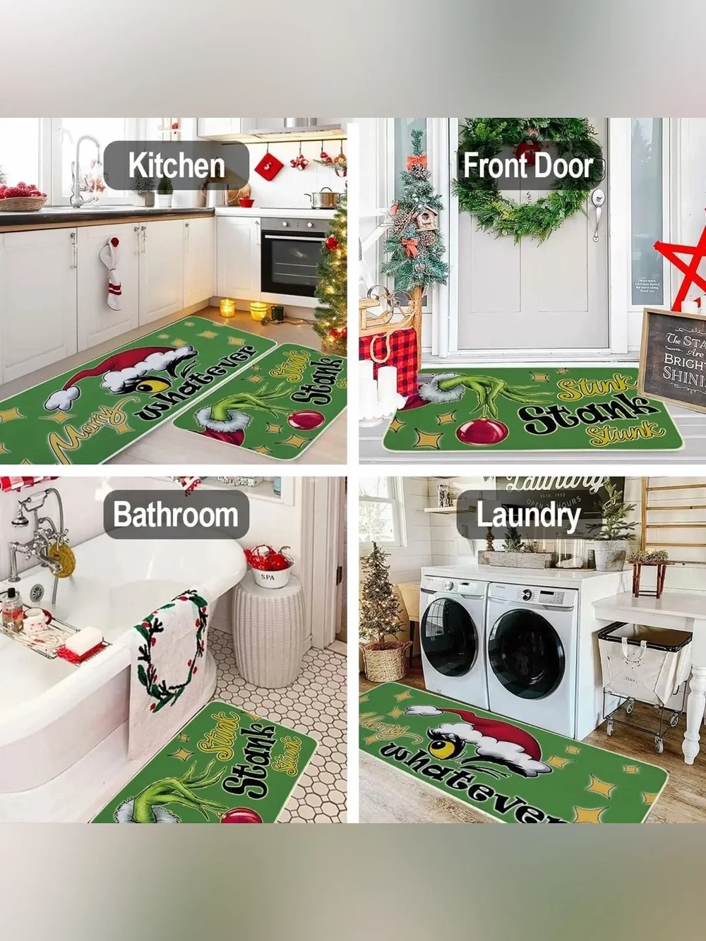 Holiday 'Merry Whatever' & 'Stank' Green Decorative Rugs - Set of 2 NWOT